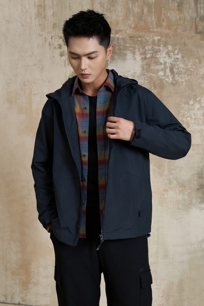 Áo Khoác Gió Có Mũ 2 Lớp - Túi Chéo, Chống Nước, Cản Gió