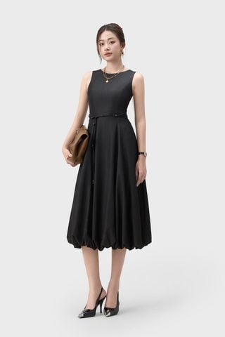 Đầm Jeans Nữ Sát Nách Dáng Xòe - Thiết Kế Váy Thắt Eo Gấu Bí