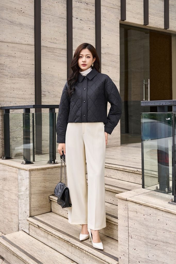 Áo Khoác Phao Nữ Dáng Ngắn Thiết Kế Chần Trám Trẻ Trung, Chất Liệu Cao Cấp Ấm Áp