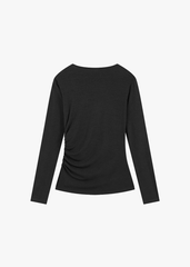 Áo Thun Nữ Dài Tay - Cổ Lệch Nhún Sườn Dáng Ôm