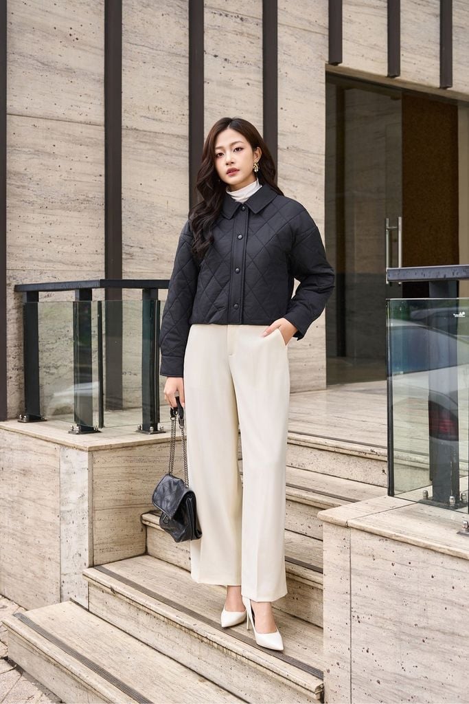 Áo Khoác Phao Nữ Dáng Ngắn Thiết Kế Chần Trám Trẻ Trung, Chất Liệu Cao Cấp Ấm Áp