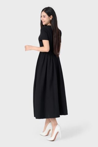 Đầm Xòe Nữ Liền Thân Tay Ngắn Cổ Tròn - Denim Lụa Mềm Mát