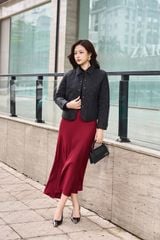 Áo Phao Nữ Dáng Ngắn Họa Tiết Chần Trám, Cổ Đức Thanh Lịch