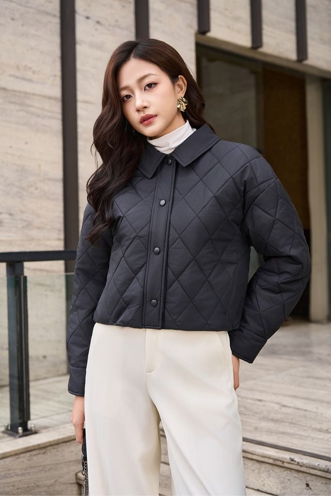 Áo Khoác Phao Nữ Dáng Ngắn Thiết Kế Chần Trám Trẻ Trung, Chất Liệu Cao Cấp Ấm Áp