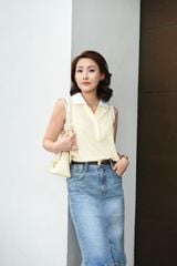 Chân Váy Jean Dài Dáng A - Wash Mài, Xẻ Trước