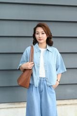 Áo Sơ Mi Jean Croptop Nữ Denim Thượng Hạng - Trẻ Trung, Mềm Mát Tự Nhi