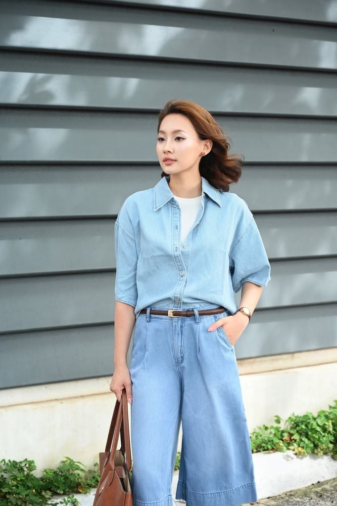 Áo Sơ Mi Jean Croptop Nữ Denim Thượng Hạng - Trẻ Trung, Mềm Mát Tự Nhi