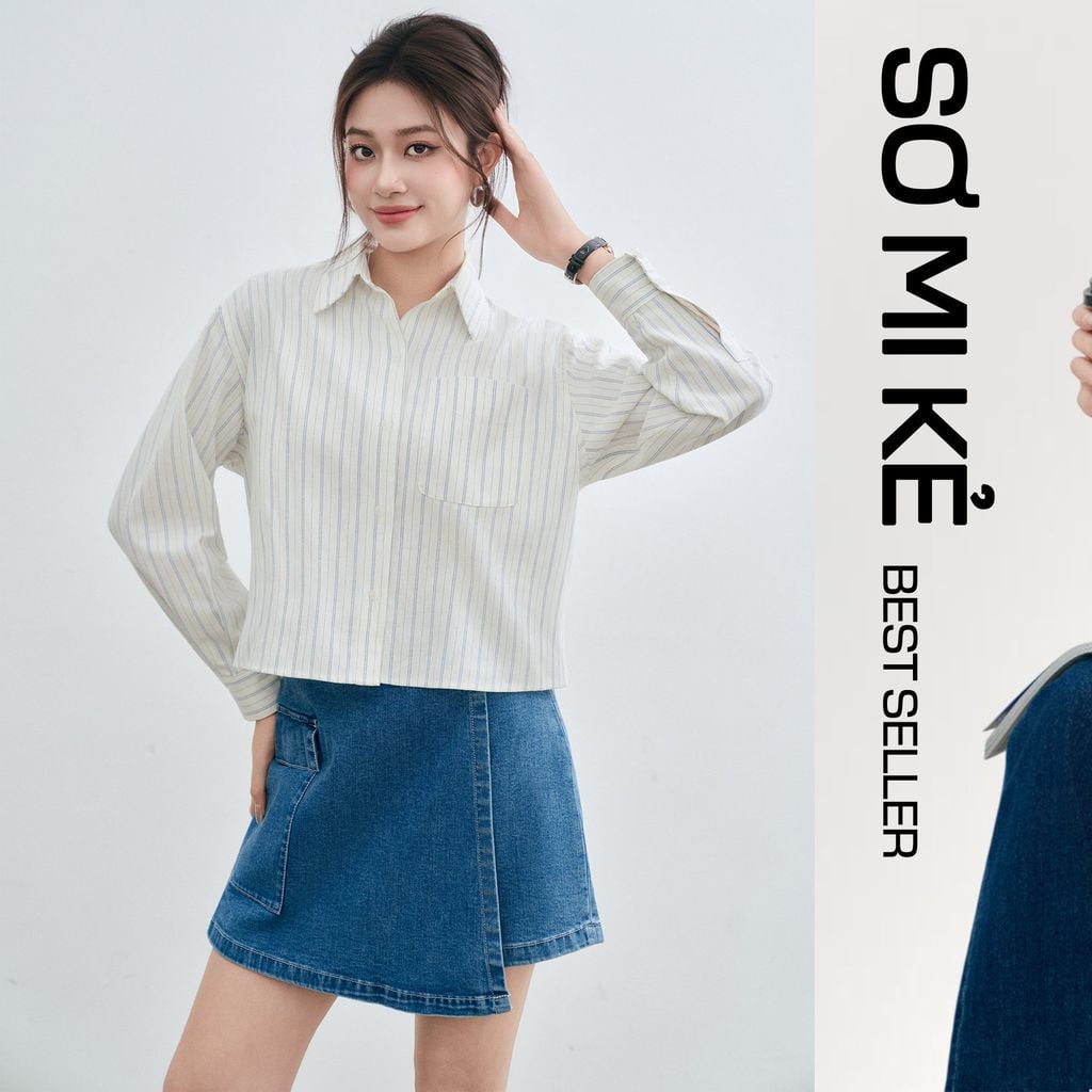 Áo Sơ Mi Nữ Kẻ Sọc Dài Tay - Vải Thô Thoáng Mát, Form Suông Dễ Mặc