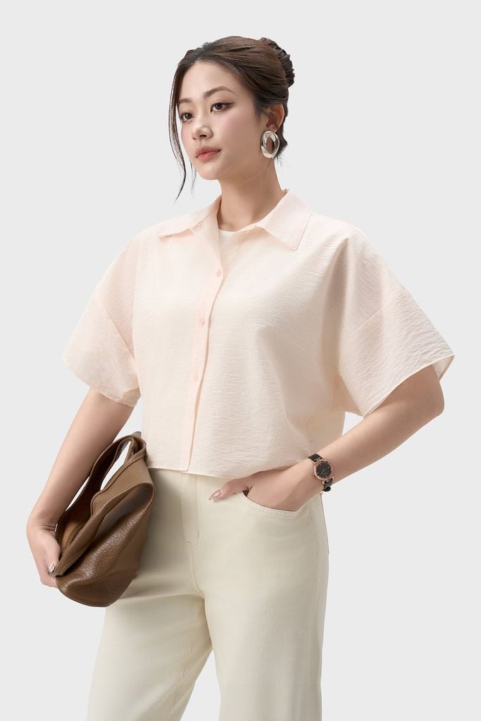Áo Sơ Mi Nữ Cộc Tay Phom Suông - Chất Vải Thô Xốp Trẻ Trung