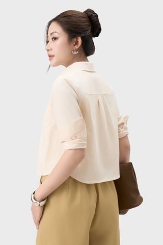 Áo Sơ Mi Nữ Dài Tay Croptop - Vải Thô Trẻ Trung Năng Động