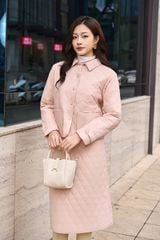 Áo Phao Nữ Dáng Ngắn Họa Tiết Chần Trám, Cổ Đức Thanh Lịch