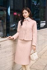 Áo Phao Nữ Dáng Ngắn Họa Tiết Chần Trám, Cổ Đức Thanh Lịch