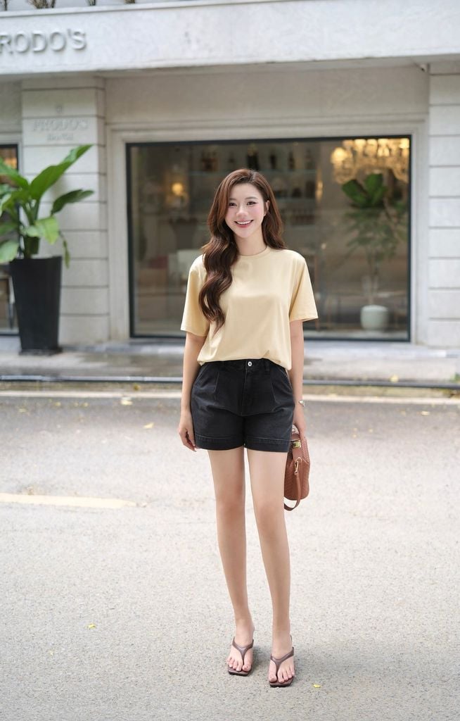 Quần Sooc Jeans Nữ Dáng A Cạp Cao - Thiết Kế Ly Trước Trẻ Trung