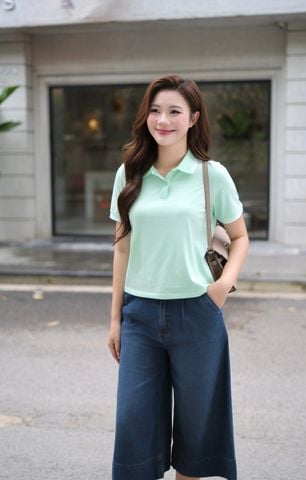 Áo Polo Cộc Tay Nữ Suông Vừa