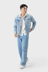 Áo Khoác Jean Nam Form Vừa – Laser Wash Bụi Bặm