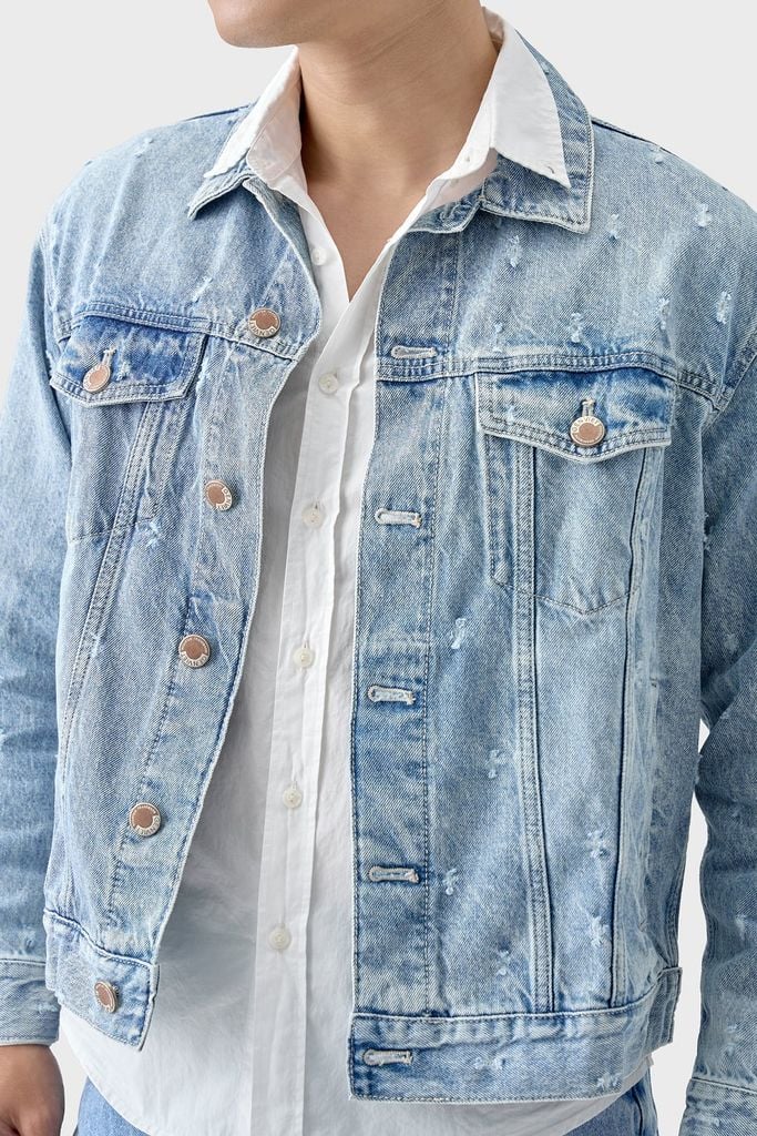 Áo Khoác Jean Nam Form Vừa – Laser Wash Bụi Bặm