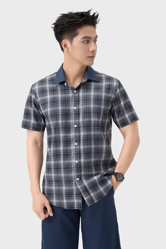 Áo Sơ Mi Nam Cộc Tay Kẻ Caro - Chất Vải Thô Trẻ Trung, Năng Động