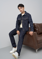 Áo Khoác Jean Nam Form Vừa – Laser Wash Bụi Bặm