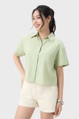 Áo Sơ Mi Nữ Croptop Cộc Tay - Chất Vải Thô Trẻ Trung Năng Động