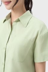 Áo Sơ Mi Nữ Croptop Cộc Tay - Chất Vải Thô Trẻ Trung Năng Động