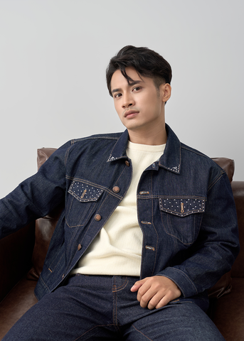 Áo Khoác Denim Suông Vừa – Màu Chàm Cổ Điển