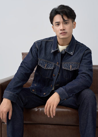 Áo Khoác Denim Suông Vừa – Màu Chàm Cổ Điển