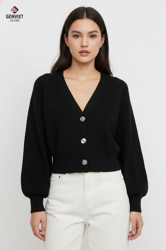 Áo Len Nữ Dáng Ngắn Cổ V – Mềm Nhẹ, Ấm Vừa & Dễ Phối Mỗi Ngày