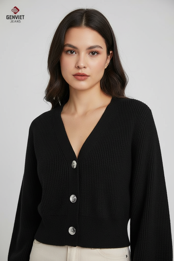 Áo Len Nữ Dáng Ngắn Cổ V – Mềm Nhẹ, Ấm Vừa & Dễ Phối Mỗi Ngày