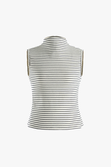 Áo Thun Sát Nách Nữ Kẻ Ngang Cổ Cao