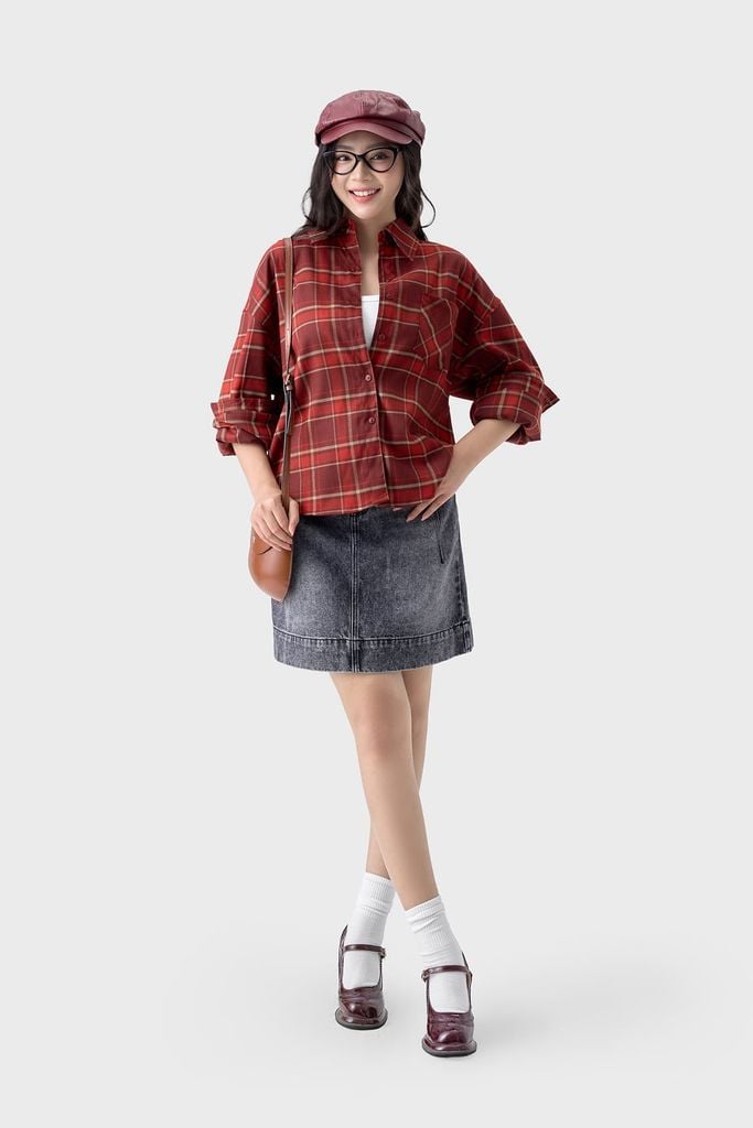 Áo Sơ Mi Nữ Kẻ Thô Dài Tay