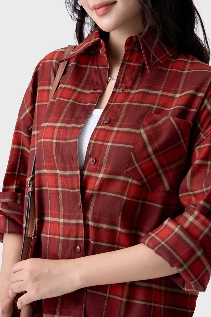 Áo Sơ Mi Nữ Kẻ Thô Dài Tay