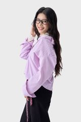 Áo Sơmi Nữ Dài Tay Thô Kẻ Suông