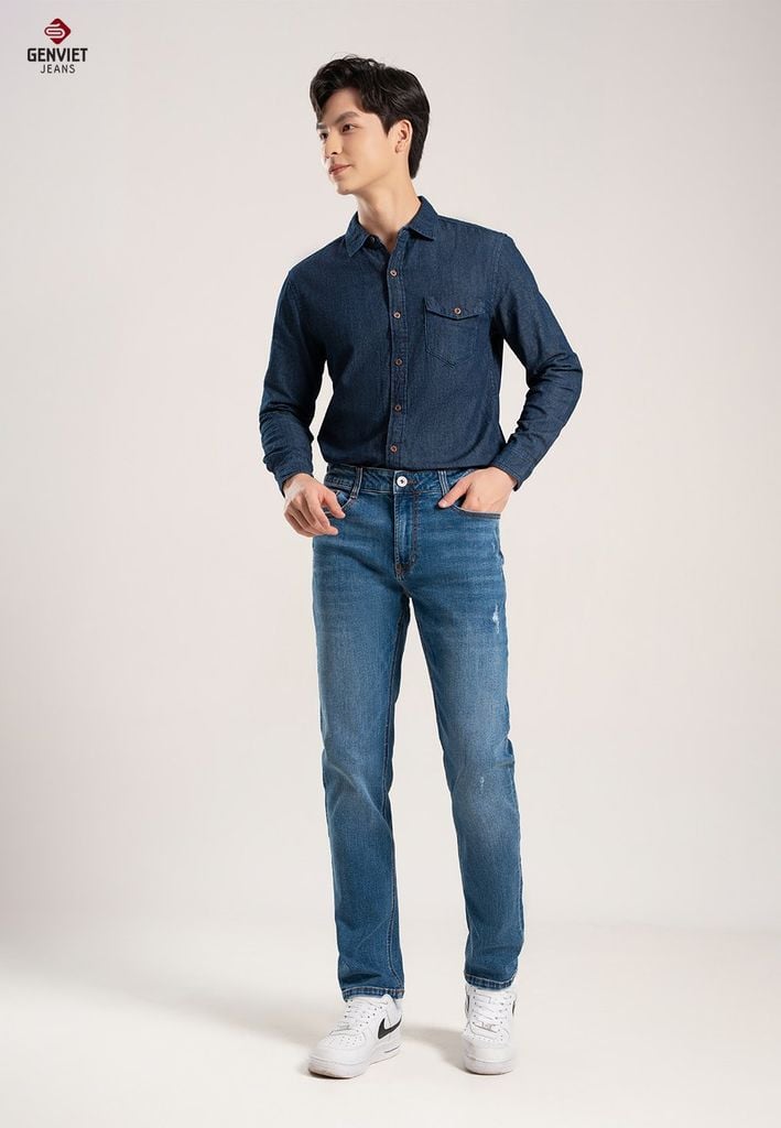 Quần Jeans Nam Ống Col Đứng