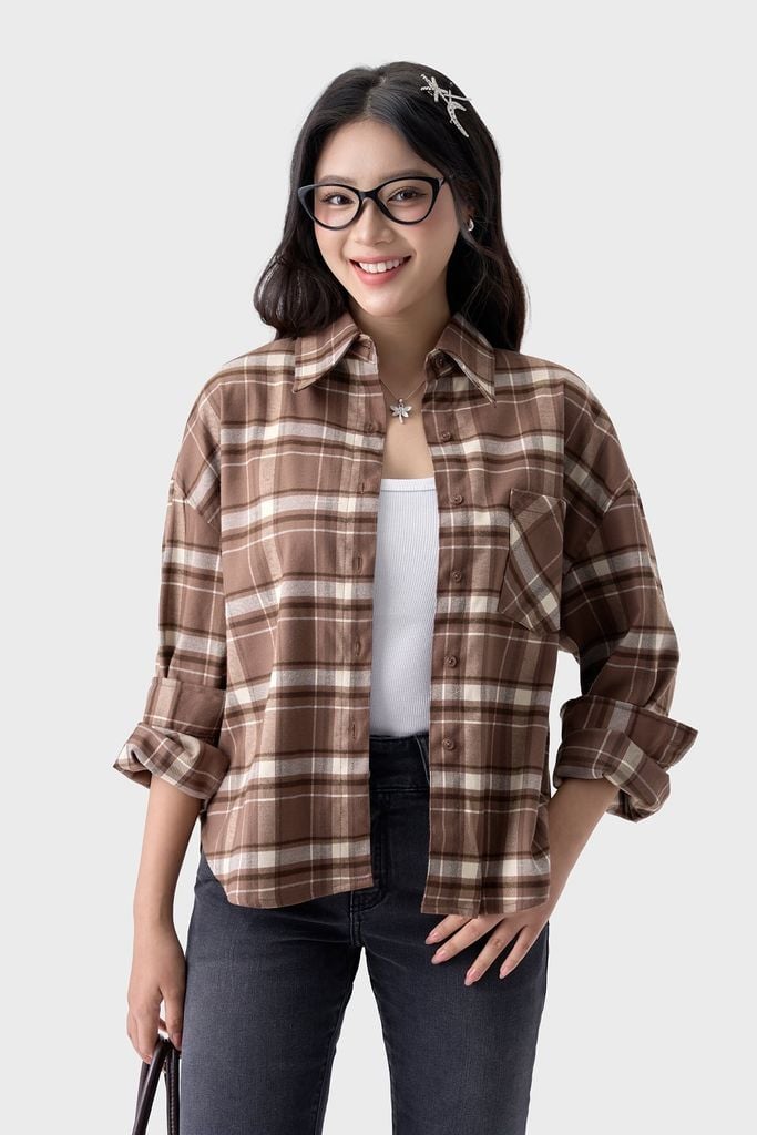 Áo Sơ Mi Nữ Kẻ Thô Dài Tay