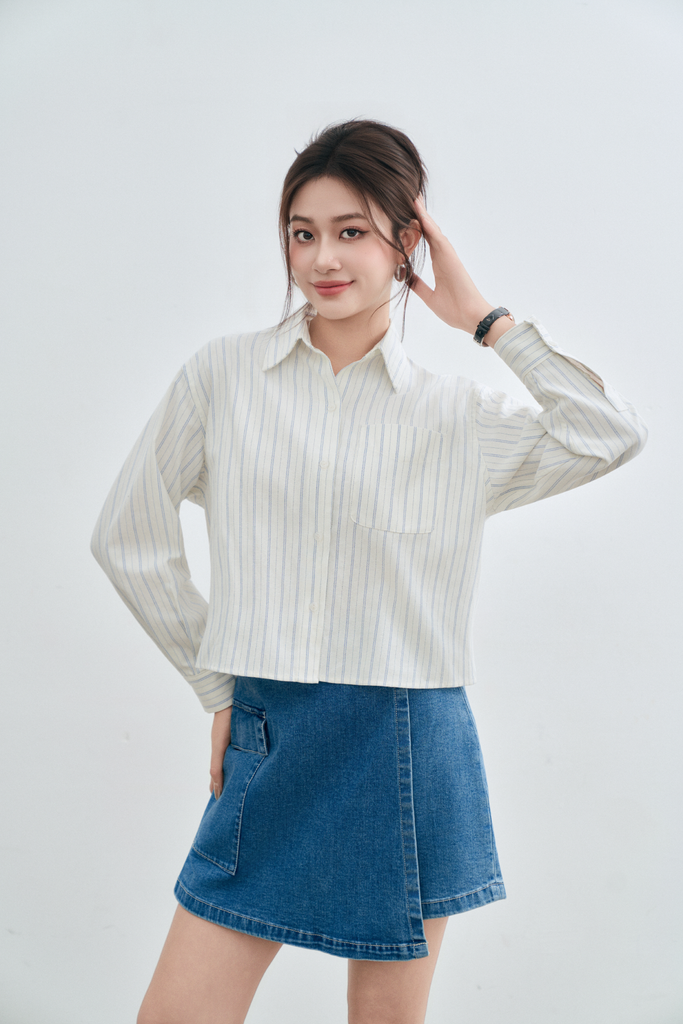 Áo Sơ Mi Nữ Kẻ Sọc Dài Tay - Vải Thô Thoáng Mát, Form Suông Dễ Mặc