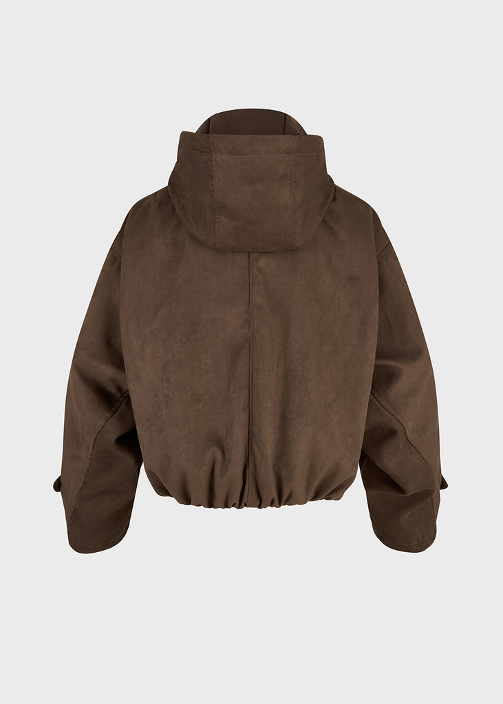 Áo Khoác Da Lộn Nữ Dáng Suông Có Mũ