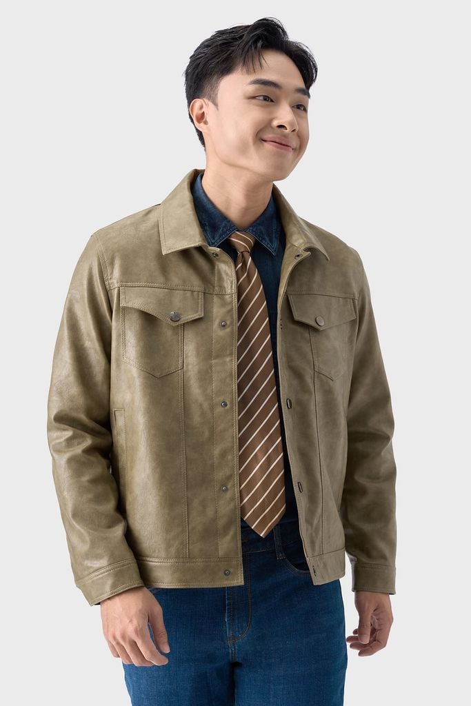 Áo Da Nam Cao Cấp - Khoác Da PU Mềm Dáng Trucker