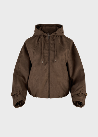 Áo Khoác Da Lộn Nữ Dáng Suông Có Mũ