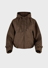 Áo Khoác Da Lộn Nữ Dáng Suông Có Mũ