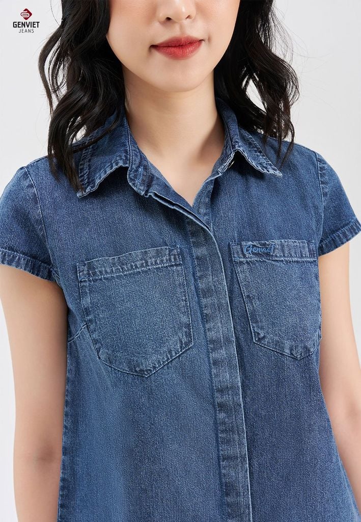 Áo Sơ Mi Jeans Cộc Tay Nữ