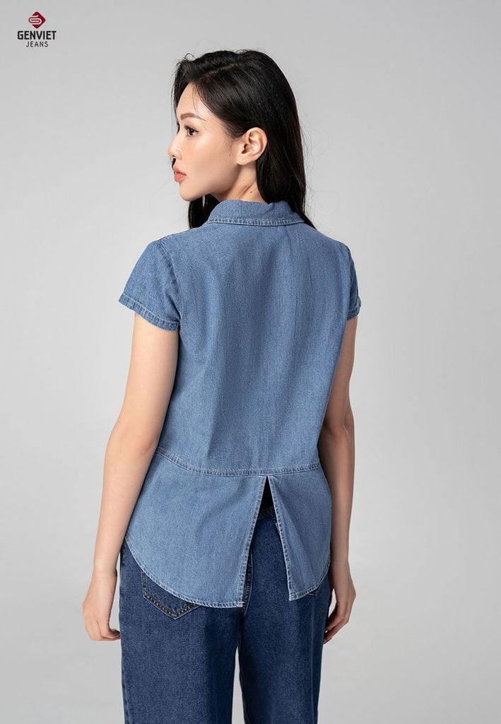 Áo Sơ Mi Jeans Cộc Tay Nữ