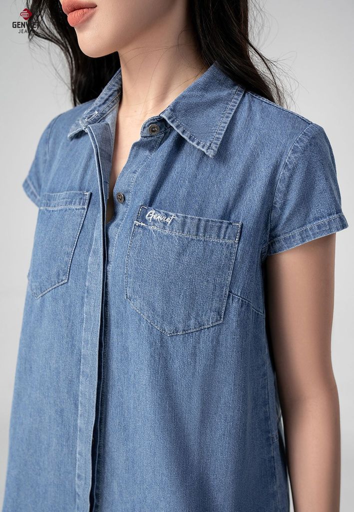 Áo Sơ Mi Jeans Cộc Tay Nữ
