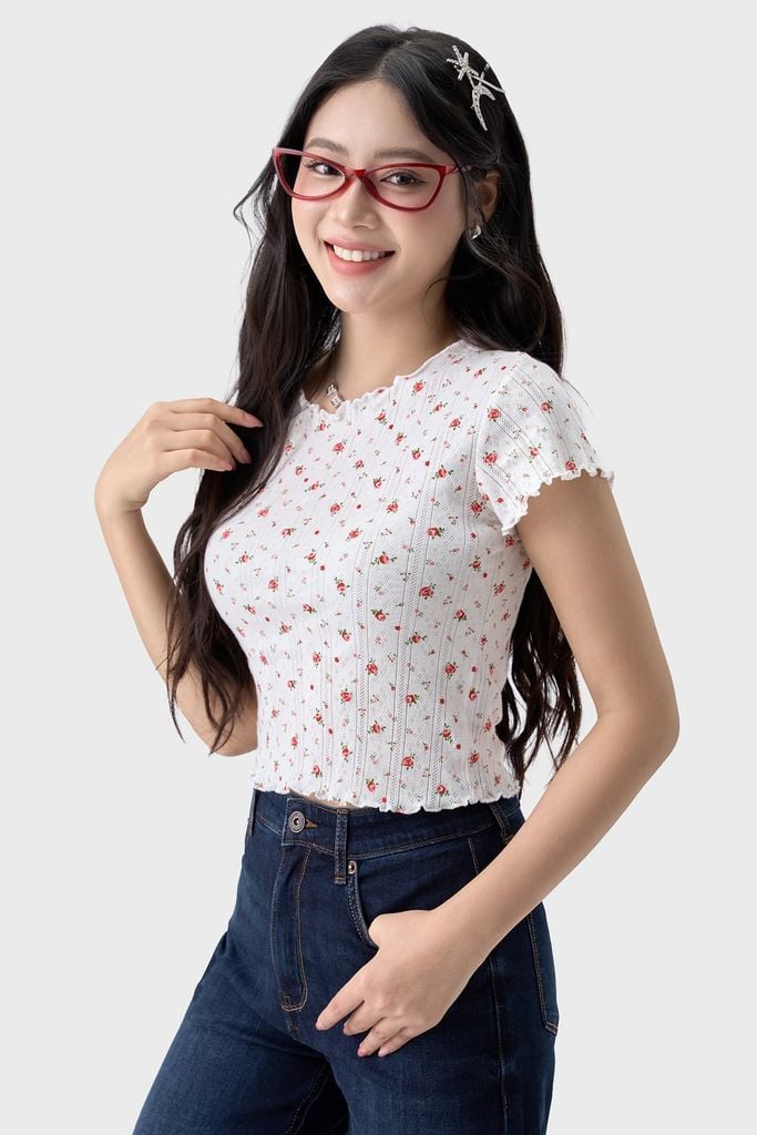Áo Thun Nữ Cộc Tay Croptop - Thun Gân Co Giãn, Nhẹ Nhàng Vintage
