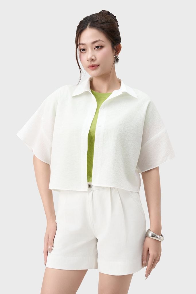 Áo Sơ Mi Nữ Cộc Tay Phom Suông - Chất Vải Thô Xốp Trẻ Trung