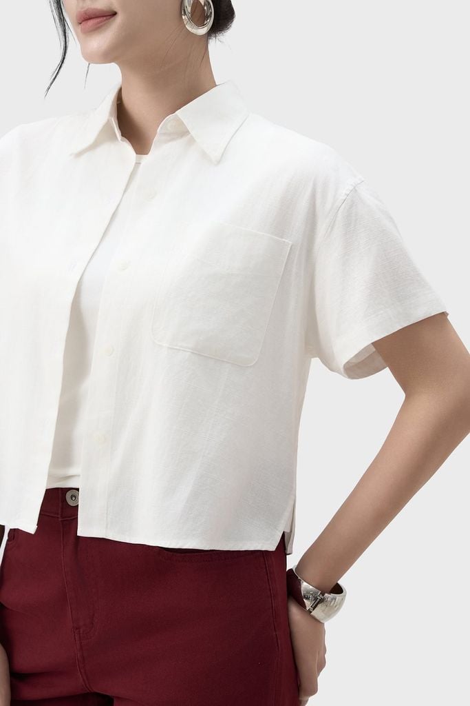 Áo Sơ Mi Nữ Croptop Cộc Tay - Chất Vải Thô Trẻ Trung Năng Động