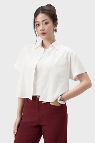 Áo Sơ Mi Nữ Croptop Cộc Tay - Chất Vải Thô Trẻ Trung Năng Động