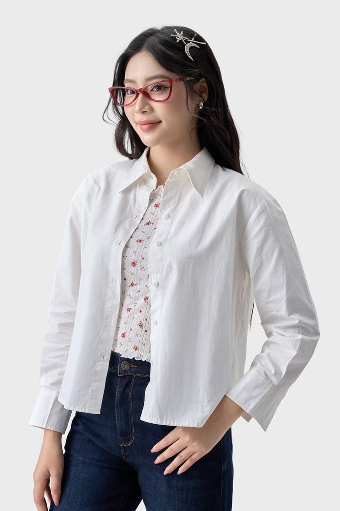 Áo Sơ Mi Trắng Nữ Dài Tay - Cổ Đức Thanh Lịch