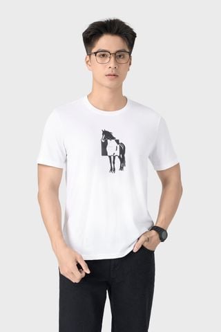 Áo Phông Nam Cổ Tròn Cotton Jersey Thượng Hạng - Họa Tiết Ngựa Phong Cách
