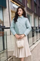 Áo Phao Nữ Dáng Ngắn Họa Tiết Chần Trám, Cổ Đức Thanh Lịch