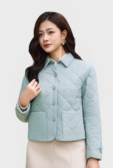 Áo Phao Nữ Dáng Ngắn Họa Tiết Chần Trám, Cổ Đức Thanh Lịch